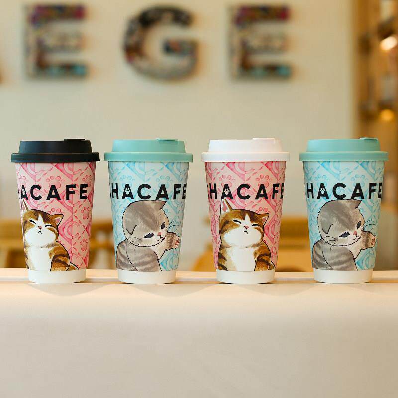 高档精致触感纸咖啡杯一次性磨砂双层奶茶杯子热饮打包杯带盖子定