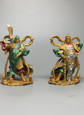 现货纯铜韦陀伽蓝神像菩萨彩绘家用护发佛像武财神关公车载摆件