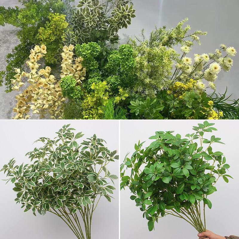 彷真叶婚庆森系绿植鸭掌木绿植婚礼现场布置造景手感叶小榕枝景观