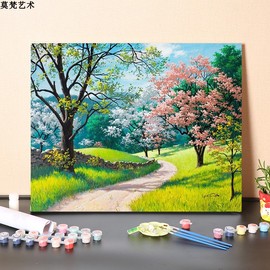 数字油画diy填充手工填色消磨时间花开季节装饰涂色丙烯油彩画画