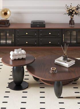 红橡木纹式自组然法家NFJ用轻奢现代几中古风实木圆形茶合极简客