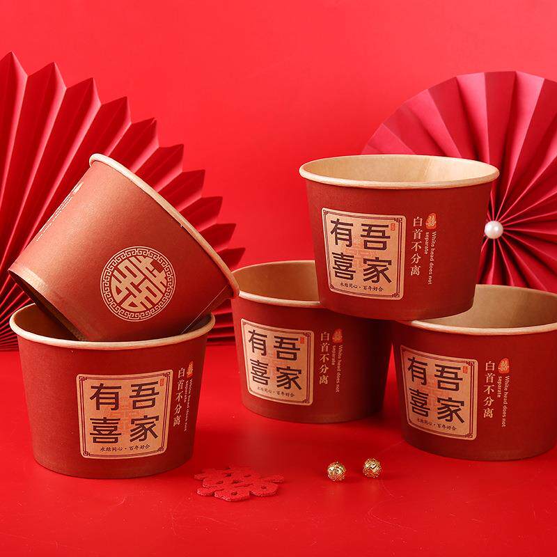 一次性圆形牛皮纸打包盒纸碗汤桶商用粥桶外卖餐盒汤碗带盖纸盒