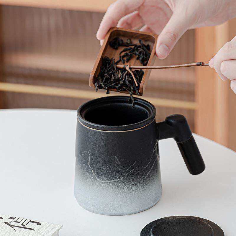 渐变色陶瓷马克杯办公杯陶瓷杯过滤泡茶杯马克杯茶水分离杯子带盖