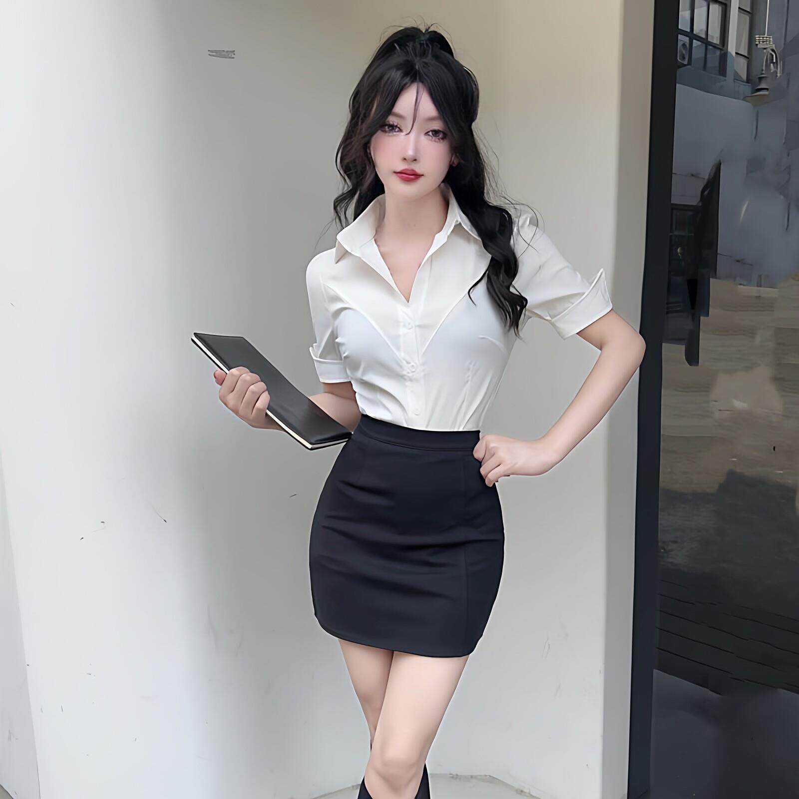 新款足浴足疗技师工作服女减龄公主沐足白衬衣包臀裙套装性感