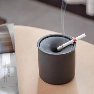 简约创意家用 陶瓷烟灰缸带盖防飞灰漏斗大号办公室客厅个性