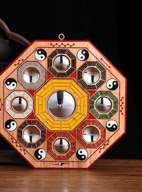 桃木雕刻八卦镜凸面镜绘九宫八卦镜家居门挂件凹凸摆件