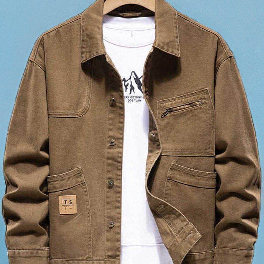 高端潮牌工装翻领牛仔外套男士春秋款复古怀旧机车穿搭飞行夹克潮