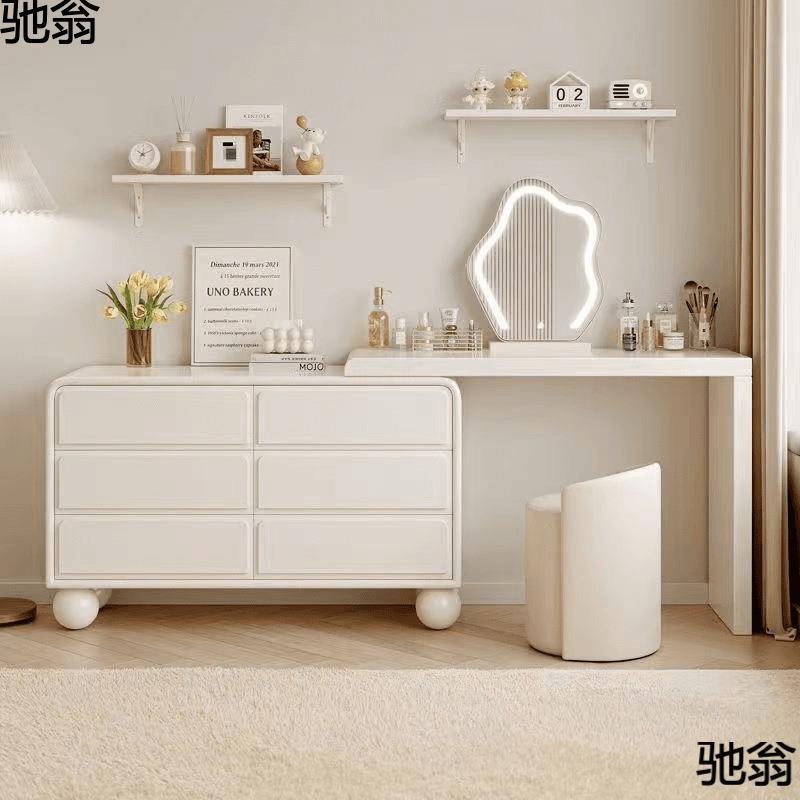 奶油风梳妆台现代多功斗柜室卧多梳功能化妆JSV台可旋转收能缩卧
