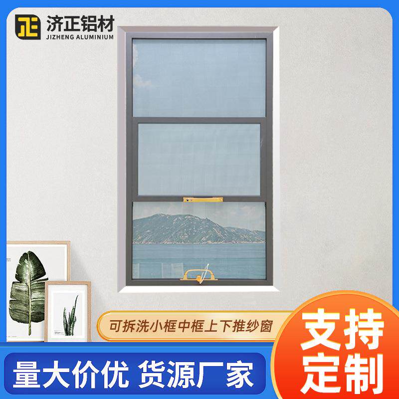 可拆洗小框中框上下推纱窗纱门纱窗铝型材防蚊三推纱窗厂家