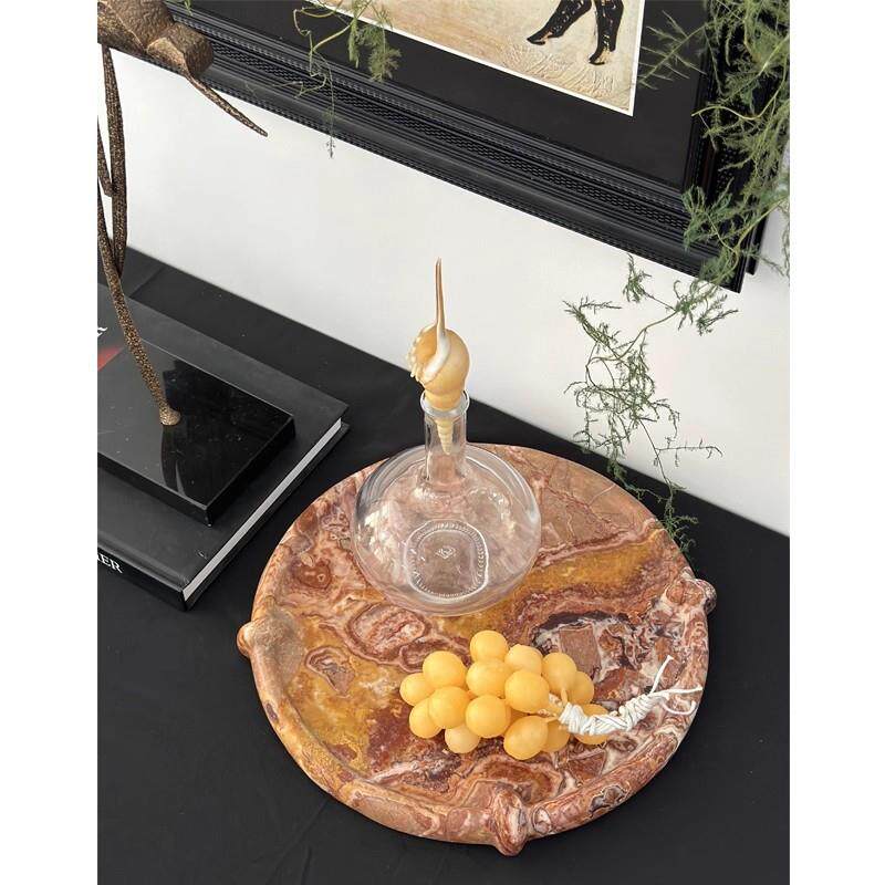 天然奢石玛瑙红托盘大理石卫生间浴室洗漱台盘轻奢高档石材摆件