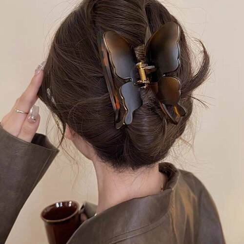 Glossy Butterfly Hair Claw Women Ponytail Shark Clip Tempera