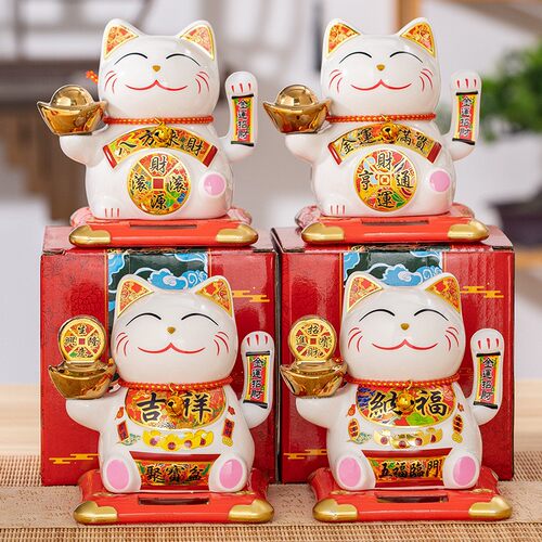 太阳能车载摆瓷招财猫自动摇手陶客TYN厅店礼品汽车日式猫件门新