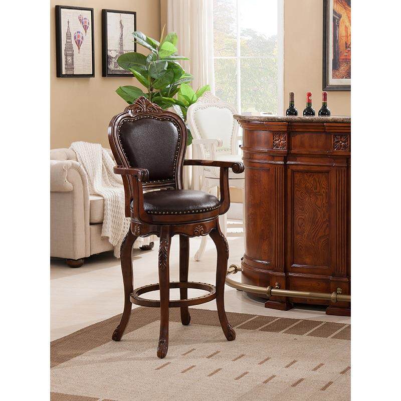 欧式吧台椅实木台背家用靠高脚凳旋转吧高椅美式酒吧椅岛746台凳