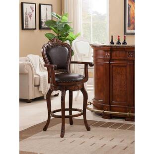 欧式 酒吧椅岛746台凳 吧台椅实木台背家用靠高脚凳旋转吧高椅美式