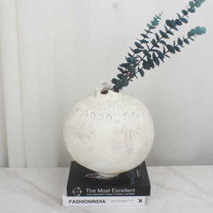 侘寂风月球形花瓶摆件酒店民宿样板间家居客厅桌面复古插花花器