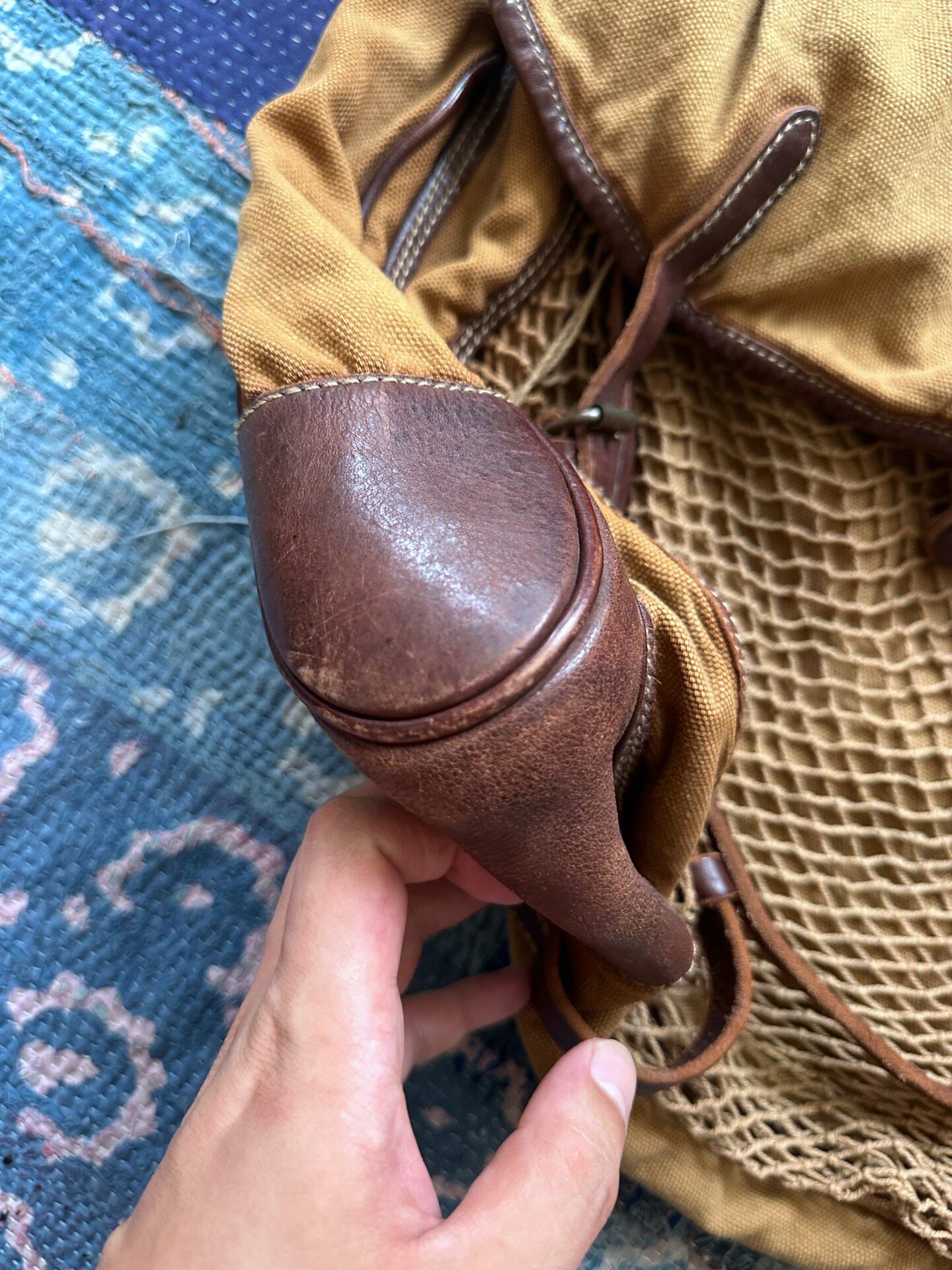 Yellow Canvas Mesh Vintage Crossbody Bag — back