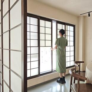 茶室民宿装修宋式日式雪见移门拉门窗障子纸隔断屏风纯实木原木