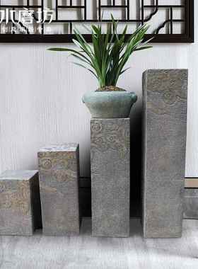 水磨坊中式禅意仿古祥云展示柱落地摆件家居客厅过道玄关装饰底座
