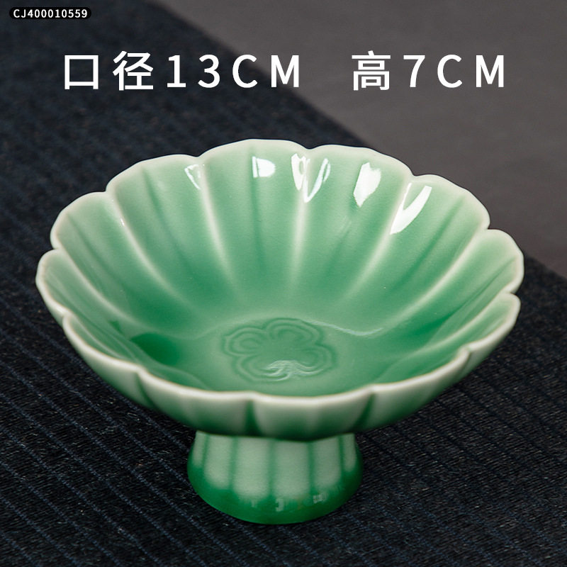 中式高脚茶点盘小号精致高足点心盘复古禅意干果坚果家用水果盘