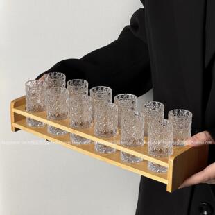 一口杯野格烈酒杯家用鸡尾酒杯 浮雕加厚宝石纹白酒杯架shot杯套装