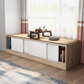 实木阳台收纳柜防晒飘窗柜地柜矮柜拉门柜子可坐收纳置物柜定制