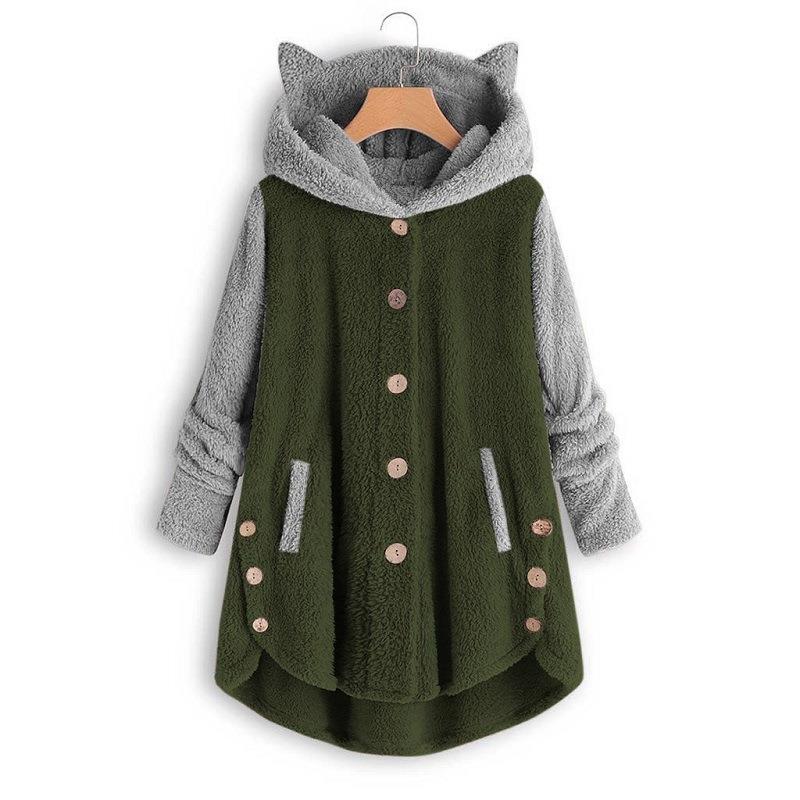 women for coat matching color irregular top fleece ear cat