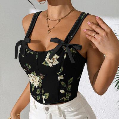 Strap black vest, small vest, flower suspender bra