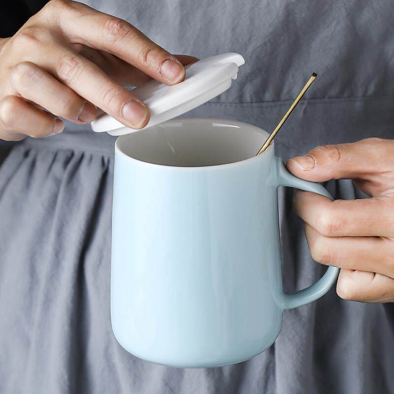 陶瓷杯子马克杯带盖勺子咖啡牛奶茶杯水杯套装大容量高颜值水杯子