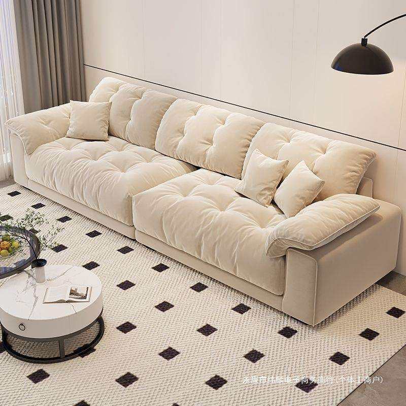 奶油风布艺沙发泡芙皮艺客厅2026新款大小户型家用科技布直排沙发