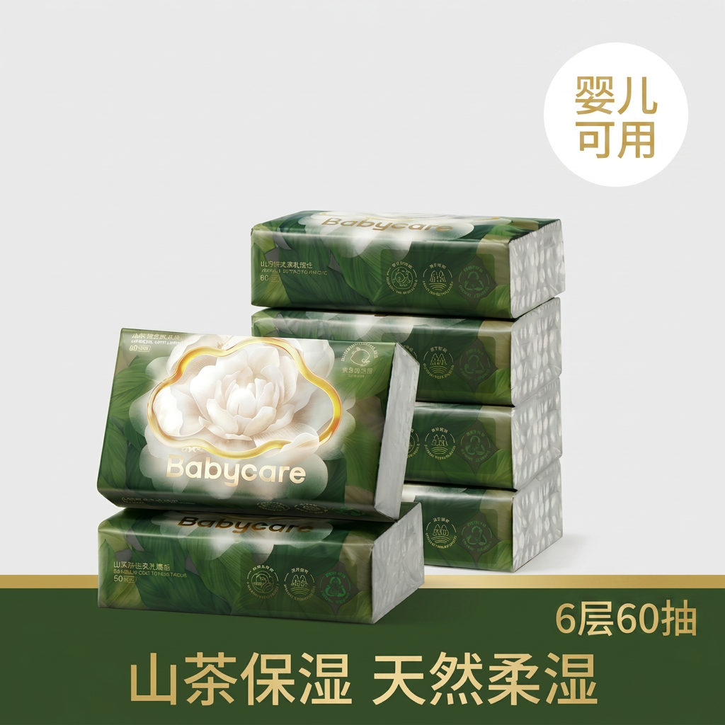 babycare山茶保湿云柔巾乳霜纸6层婴儿抽纸柔肤纸巾官方正品