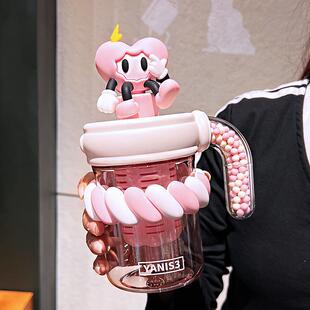 赛博YAYA夏季 花茶杯女生高颜值带吸管杯子办公室便捷可爱桌面水壶