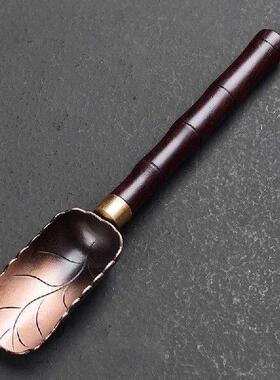 Solid Wood Long Handle Tea Shovel Retro Metal Teaspoon