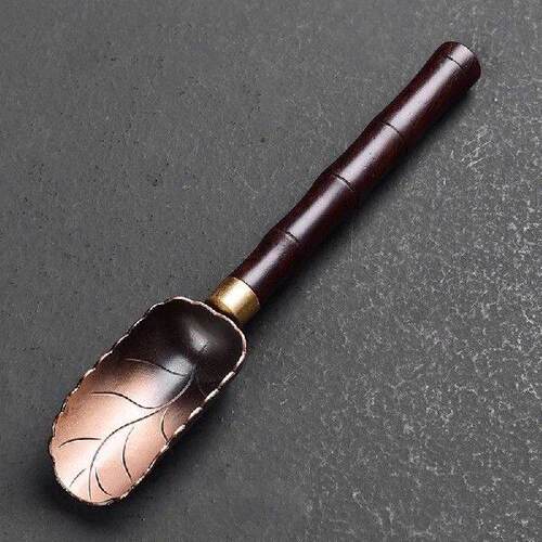 Solid Wood Long Handle Tea Shovel Retro Metal Teaspoon