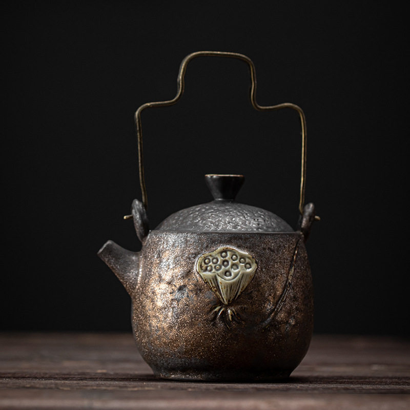 鎏金提梁陶瓷功夫茶壶小号茶壶