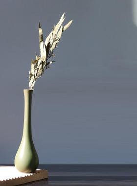 禅意复古黑色小花瓶摆件中式客厅桌面陶瓷水培插花干花花束装饰品