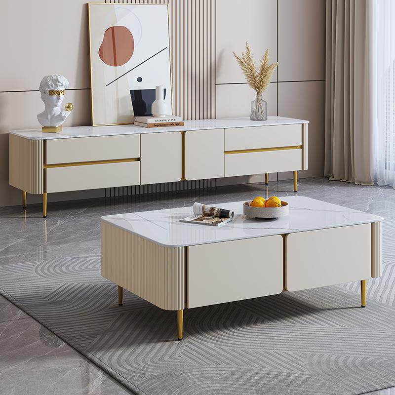 轻奢茶风岩板几电视组合20小25新无品牌/款户型家用方型茶几影柜