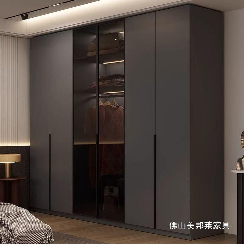 储ENF级欧松板实约木衣柜卧室家用OEH门到顶黑色柜子现代一简物衣