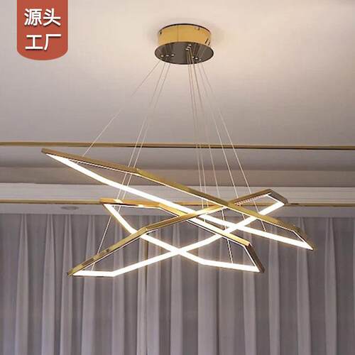 客厅吊灯全光谱后现代极简轻奢艺术北欧餐吊灯几何不锈钢中山灯具