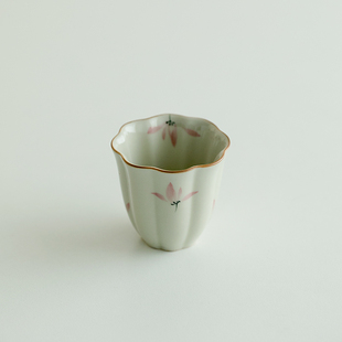 功夫茶具品茗杯主人杯 昌朴居草木灰纯手绘粉兰花八瓣杯茶小号中式