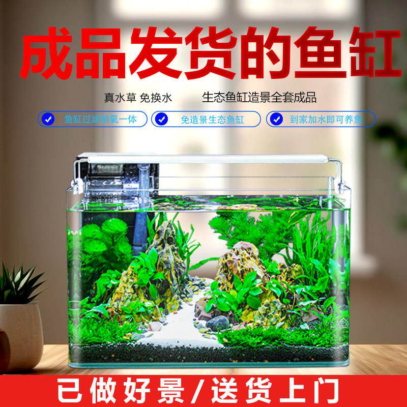 鱼缸客厅2025新款桌面家用小型金鱼缸全套造景真水草生态免换水缸