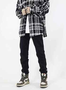 Z POCKET美式高街休闲显瘦修身黑色牛仔裤男款潮牌直筒裤子秋季女