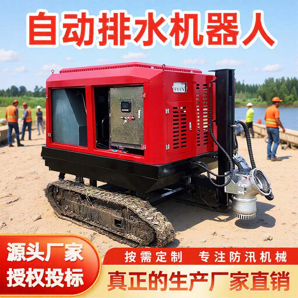 履带式排水机器人智能远程操作应急防汛排涝大流量龙吸式抽水泵车