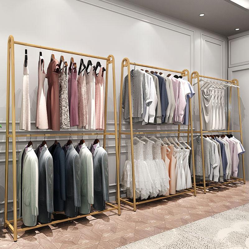 落地式金色婚纱礼服展示架子服装店挂衣架双层女装店西装两层货架