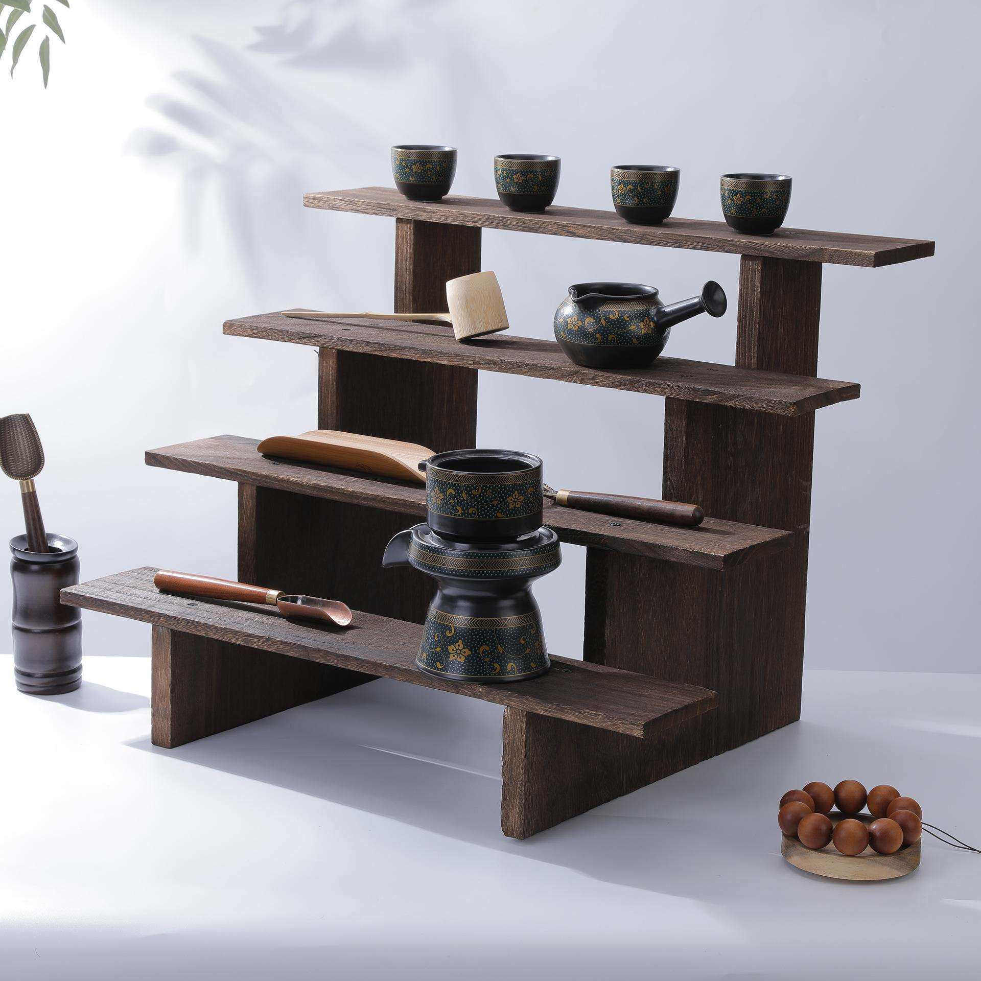 桐木多层实木博古架紫砂壶架子中式展示架小摆件茶具茶杯置物架