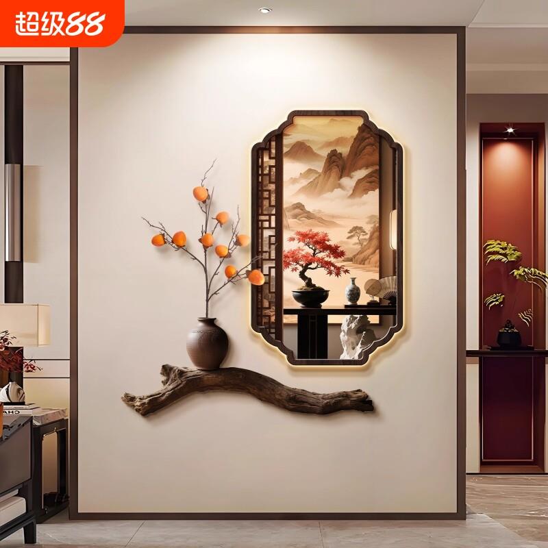 柿柿如意新中式玄关装饰画宋代美学走廊壁画艺术感墙面壁饰发光画