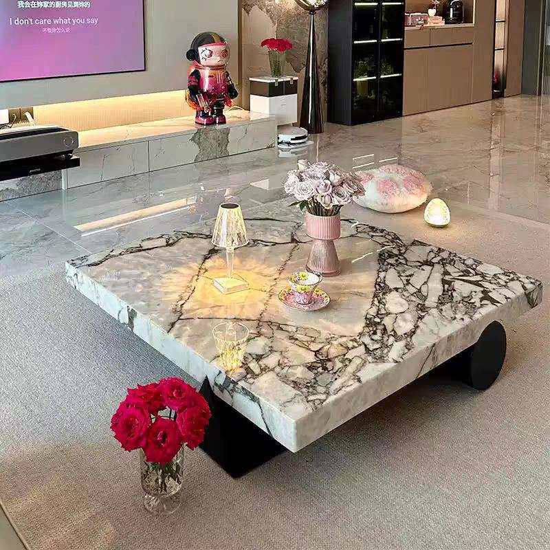 现代简约大象白大理石茶几轻奢大小户型家用客厅正方形平板茶几