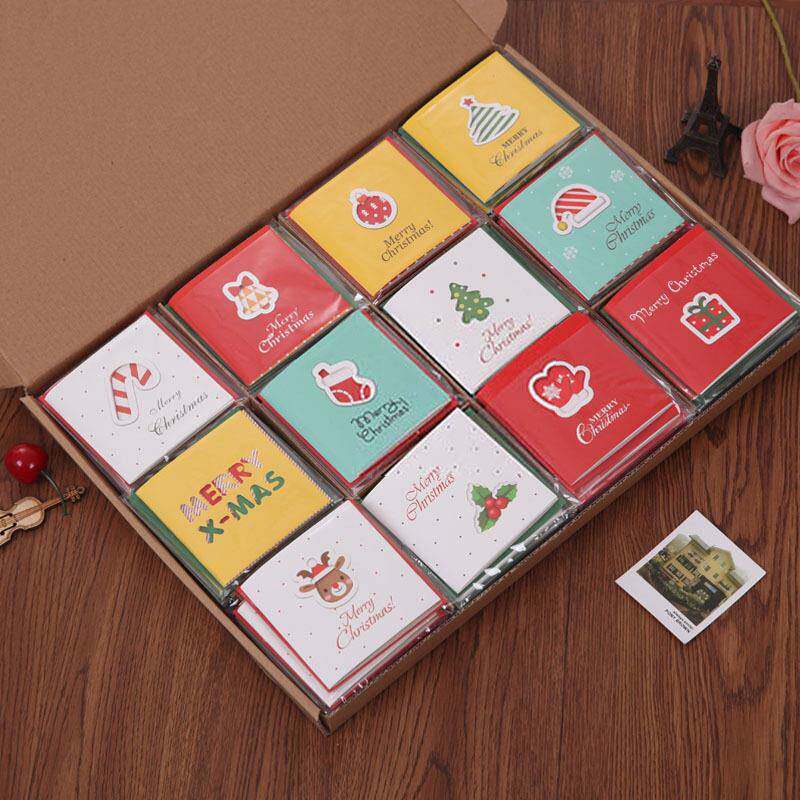 96pc/box Merry Christmas Fold Small Greeting Cards Xmas Gift