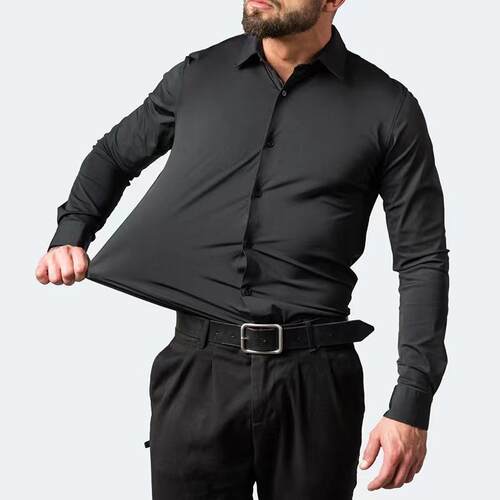 Four sided elastic non ironing long sleeved men's shirt
