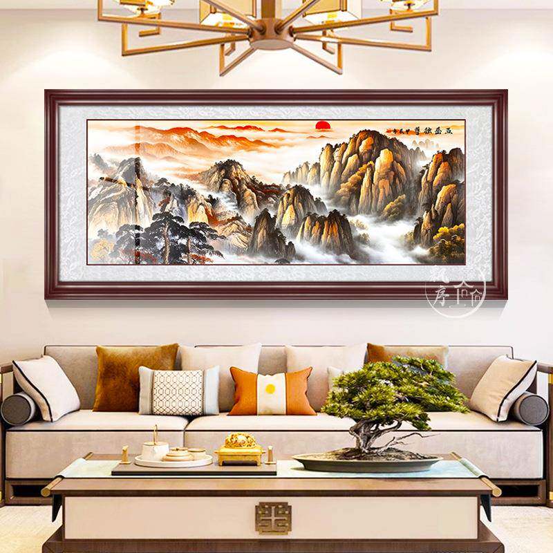 鸿运当头山水画客厅挂画沙发背景墙挂画办公室有山无水靠山图中式