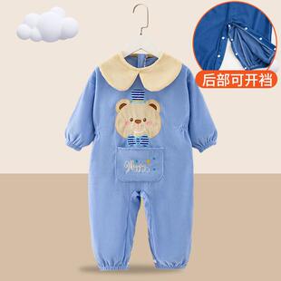 儿童连体罩衣秋冬季男童宝宝画画防水防脏婴儿爬行爬爬服女童外穿
